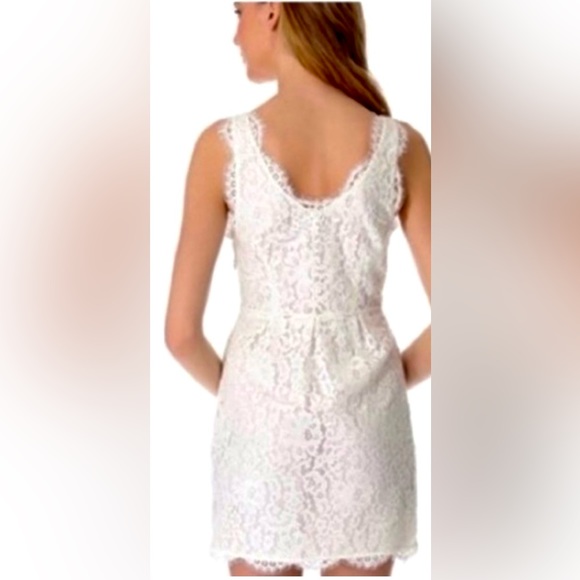 Joie Sleeveless Rori V-neck Mini Dress in White Lace w Scallop Eyelash Hem CL3 - Picture 5 of 8